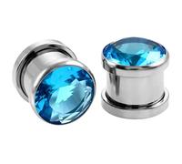 Aotiwe 2Pcs Ear Gauges 4G, Gauges Kit For Ears Light Blue With Round Cubic Zirconia 5mm Stainless-Steel