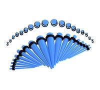 Aotiwe 36 pcs Acrylic Gauges Pack 14G/12G/10G/8G/6G/4G/2G/0G/00G, Gauging Kit Blue 1.6/2/2.5/3/4/5/6/8/10mm Cone Shape