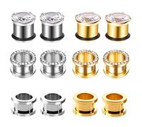Aotiwe 6 Pairs Gauges and Plugs for Ears 6G, Ear Gauges Kit Silver Gold 4mm Hoop with Cubic Zirconia Stainless Steel