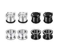 Aotiwe 8 pcs Plugs Gauges, Gauges Earrings 00 Silver Black 10mm Hoop with Cubic Zirconia Stainless Steel