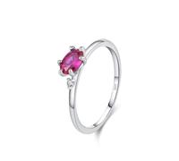 Aotiwe Anillos de Matrimonio para Mujer, Mid Finger Rings for Women Sterling Silver Silver Wine Red Oval Solitaire Size L 1/2