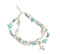 Aotiwe Anklet Bracelets for Women, Boho Anklet Stack Silver Turquoise Shell and Starfish Chain with Turtle Pendant 23+7cm