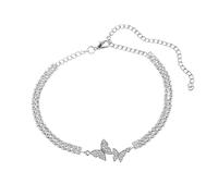 Aotiwe Anklet Silver, Boho Anklets for Women Butterfly with Cubic Zirconia 22.7+11.5cm Gifts for Friends Women Unique