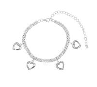 Aotiwe Anklets for Women Boho, Women's Anklets Silver Double Row Tennis Chain with Heart Pendant with Round Shape Cubic Zirconia 21.5+10cm