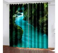 Aotiwe Balcony Curtains, Black Out Window Curtain Panels Blue Green Cave Scenery Polyester 2 Panels 120x90inch