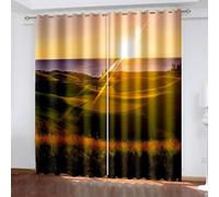 Aotiwe Bedroom Curtains for Men, Curtain for Living Room and Bedroom Green Brown Grasslands Sunset Scenery Polyester 2 Panels 84x63inch