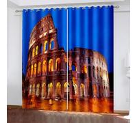 Aotiwe Black Out Curtain, Blackout Curtains Brown Blue The Colosseum Polyester 2 Panels 80x96inch