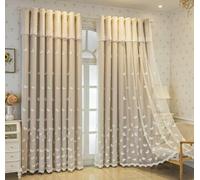 Aotiwe Black Out Curtains Modern, Kitchen Curtains Modern Style Beige Double Layer with Butterfly Embroided Polyester Cotton 2 Panels 42W x 84L inch