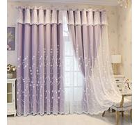 Aotiwe Black Out Curtains, Sun Blocking Curtains Purple Double Layer with Flowers Embroided Polyester 2 Panels 54W x 108L inch