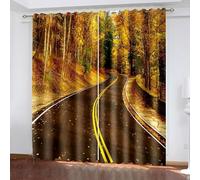Aotiwe Blackout Curtain Sets, Blackout Window Curtains Yellow Brown Autumn Trees and Road Polyester 2 Panels 84x96inch