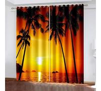 Aotiwe Blackout Curtains for Men, Window Curtain Kit Orange Yellow Sunset Palm Trees Sea Landscape Polyester 2 Panels 108x90inch