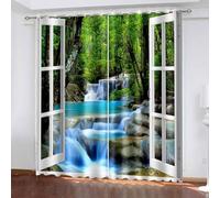 Aotiwe Blackout Curtains Living Room, Sliding Door Curtain Green White Natural Scenery Window Frame Polyester 2 Panels 108x84inch