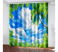 Aotiwe Blackout Curtains Set, Blackout Curtain Sets Blue Green Sky and Clouds Palm Trees Landscape Polyester 2 Panels 108x108inch