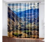 Aotiwe Bohemian Blackout Curtains, Long Curtains for Living Room Brown Blue Green Mountains and Rivers Polyester 2 Panels 108x96inch