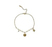 Aotiwe Boho Anklet, Gold Anklet Dainty Chain with Cubic Zirconia, Shell and Starfish Pendant 21+5cm