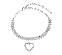 Aotiwe Boho Anklet Stack, Anklet Silver Dainty Rhombus Hollow Heart with Cubic Zirconia 17.8+10cm