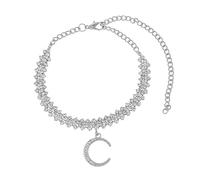 Aotiwe Boho Anklets, Chain Anklet Silver Tennis Chain with Moon Pendant with Round Shape Cubic Zirconia 18.3+10cm