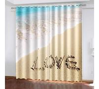 Aotiwe Boho Curtains for Living Room, Fun Curtains for Living Room Beige White Light Blue Love Sea Beach Scenery Polyester 2 Panels 184x96inch