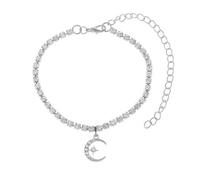 Aotiwe Charm Boho Anklets for Women, Silver Anklets Moon Star with Cubic Zirconia 21.2+10cm