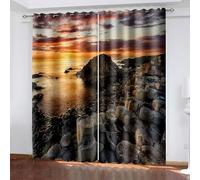 Aotiwe Chic Curtains, Modern Curtains Kitchen Yellow Brown Sunset and Reefs By The Sea Polyester 2 Panels 80x90inch