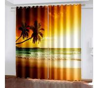 Aotiwe Curtain for Living Room Windows, Room Curtains for Bedroom Door Orange Yellow Sea Beach Sunrise Polyester 2 Panels 120x72inch
