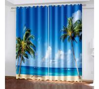 Aotiwe Curtain for Windows Outside, Modern Curtains Blue Green Sky Coconut Trees Sea Landscape Polyester 2 Panels 168x96inch