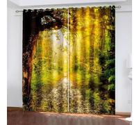 Aotiwe Curtain Panels, Dining Room Curtains Summer Yellow Green Brown forest Path Landscape Polyester 2 Panels 184x96inch