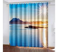 Aotiwe Curtain Panels Vintage, Living Room Curtains Set Blue Yellow Sunshine Lake Mountain Landscape Polyester 2 Panels 120x72inch