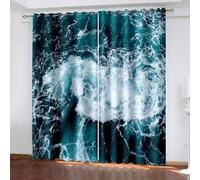 Aotiwe Curtains Elegant, Window Drapes Blue White Ocean Wave Polyester 2 Panels 84x54inch