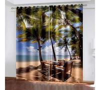 Aotiwe Curtains for Bedroom Door, Kitchen Window Curtains Boho Yellowgreen Brown Palm Tree Sea Beach Scenery Polyester 2 Panels 84x72inch