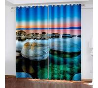 Aotiwe Curtains for Living Room Vintage, Curtains for Living Room Black Out Blue Green Seaside Rock Landscape Polyester 2 Panels 108x96inch