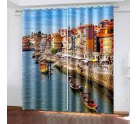 Aotiwe Curtains Living Room Rustic, Black Out Curtains Decorative Colorful The City Of Venice Polyester 2 Panels 108x108inch