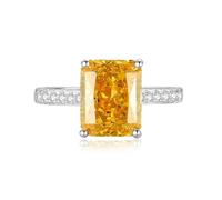 Aotiwe Dainty Wedding Band, Cool Rings for Women Ring with 8X10mm Rectangle Citrine and Moissanite Silver 18K White Gold Size J 1/2