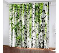 Aotiwe Decorative Blackout Curtains, Room Curtains for Bedroom Blackout Green White Trees Scenery Polyester 2 Panels 84x90inch