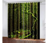 Aotiwe Decorative Curtain, Black Out Curtains Decorative Green Brown Jungle Polyester 2 Panels 84x96inch