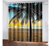 Aotiwe Dining Room Curtains, Blackout Curtain Set Blue Brown Seaside Sunset Palm Tree Landscape Polyester 2 Panels 108x108inch