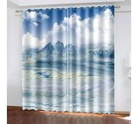 Aotiwe Drapes Curtains for Living Room, Curtains Living Room Boho White Blue Mountain Scenery Polyester 2 Panels 192x108inch