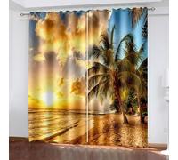 Aotiwe Elegant Curtains, Living Room Curtains Set Orange Green Brown Seaside Palm Trees Sunset Landscape Polyester 2 Panels 108x108inch