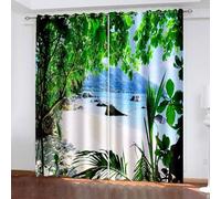 Aotiwe Elegant Curtains, Sliding Door Curtains Unique Green Beach Sea Scenery Polyester 2 Panels 84x72inch