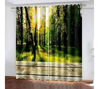 Aotiwe Elegant Floor Length Curtains, Western Curtains Bedroom Yellow Green Brown Sun Trees and Planks Polyester 2 Panels 192x108inch