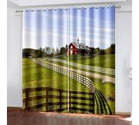 Aotiwe Fall Curtains for Living Room, Blackout Shades for Bedroom Windows Green Red Lawn and House Landscape Polyester 2 Panels 68x84inch