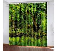 Aotiwe Fall Curtains for Living Room, Curtains for Kitchen Windows Green Trees Scenery Polyester 2 Panels 168x108inch