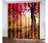 Aotiwe Fall Curtains for Living Room, Master Bedroom Curtains Fuchsia Green Trees Scenery Polyester 2 Panels 104x84inch