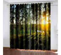 Aotiwe Fall Curtains for Living Room, Unique Curtains for Living Room Black Green Yellow Trees and Sunshine Landscape Polyester 2 Panels 80x54inch