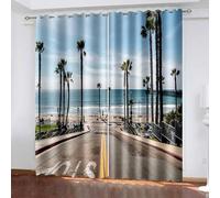Aotiwe Fall Curtains, Unique Dining Room Curtains Multicolor Coconut Tree Seaside Scenery Polyester 2 Panels 120x96inch