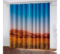 Aotiwe Fall Kitchen Curtains, Curtains for Living Room Decorative Brown Blue Mountain Scenery Polyester 2 Panels 168x90inch