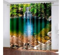 Aotiwe Fall Kitchen Curtains, Vintage Curtains Living Room Green White Natural Lake Waterfall Landscape Polyester 2 Panels 192x108inch