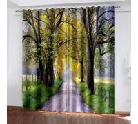 Aotiwe Floor Length Curtains Cute, Winter Curtains Brown Green Yellow Country Road and Trees Polyester 2 Panels 80x96inch