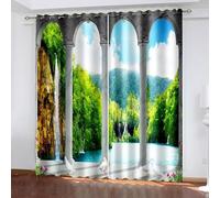 Aotiwe French Curtains, Curtains for Bedroom Vintage Green Gray Sun Mountain Lake and Corridor Polyester 2 Panels 84x54inch