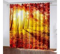 Aotiwe Front Door Window Curtain, Curtains Living Room Linen Yellow Orange Brown Sunset Autumn forest Scenery Polyester 2 Panels 192x90inch